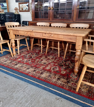 Load image into Gallery viewer, Pine Farmhouse Scrub Top Kitchen Dining Table &amp; Eight Dining Chairs
