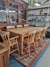 Load image into Gallery viewer, Pine Farmhouse Scrub Top Kitchen Dining Table &amp; Eight Dining Chairs
