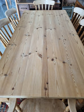 Load image into Gallery viewer, Pine Farmhouse Scrub Top Kitchen Dining Table &amp; Eight Dining Chairs
