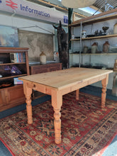 Load image into Gallery viewer, Farmhouse Vintage Scrub Top Pine Dining Table With A Single Drawer
