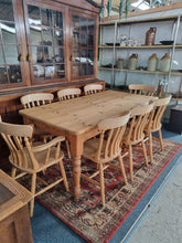 Load image into Gallery viewer, Pine Farmhouse Scrub Top Kitchen Dining Table &amp; Eight Dining Chairs
