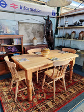 Load image into Gallery viewer, Farmhouse Vintage Scrub Top Pine Dining Table With A Single Drawer
