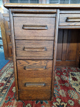 Load image into Gallery viewer, Oak Twin Pedestal Desk With Brown Leather Insert Early 20th Century
