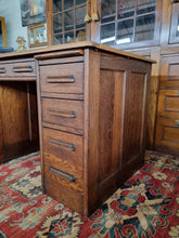 Load image into Gallery viewer, Oak Twin Pedestal Desk With Brown Leather Insert Early 20th Century
