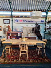 Load image into Gallery viewer, Farmhouse Vintage Scrub Top Pine Dining Table With Painted Legs And Two Drawers
