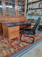 Load image into Gallery viewer, Twin Pedestal Desk &amp; Black Leather Chair
