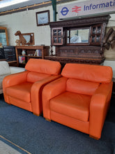Load image into Gallery viewer, Pair Of Tangerine Leather Art Deco Style Leather Chairs - Charlotte Rose Interiors
