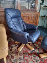 Load image into Gallery viewer, Leather Recliner Swivel Chair &amp; Foot Stool By Swedish Company Soderbergs
