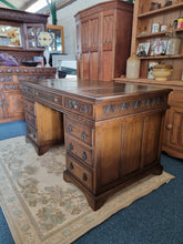 Load image into Gallery viewer, Oak Twin Pedestal Partners Desk Old Charm By Woods Brothers With Original Keys
