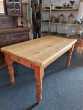 Load image into Gallery viewer, Vintage Farmhouse Scrub Top Pine Dining Table With A Drawer At Each End - Charlotte Rose Interiors

