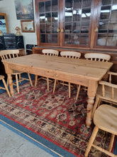 Load image into Gallery viewer, Pine Farmhouse Scrub Top Kitchen Dining Table &amp; Eight Dining Chairs
