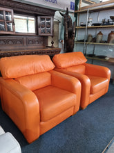 Load image into Gallery viewer, Pair Of Tangerine Leather Art Deco Style Leather Chairs - Charlotte Rose Interiors
