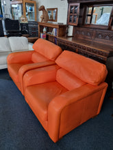 Load image into Gallery viewer, Pair Of Tangerine Leather Art Deco Style Leather Chairs - Charlotte Rose Interiors
