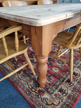 Load image into Gallery viewer, Pine Farmhouse Scrub Top Kitchen Dining Table &amp; Six Dining Chairs
