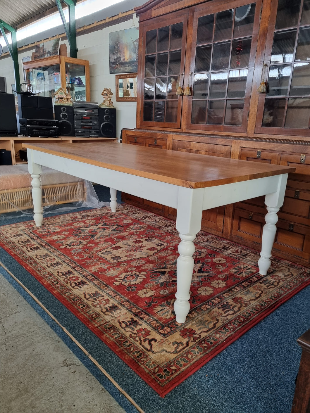 Oak Farmhouse Kitchen Dining Table With Drawer