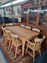 Load image into Gallery viewer, Pine Farmhouse Scrub Top Kitchen Dining Table &amp; Eight Dining Chairs
