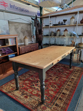 Load image into Gallery viewer, Farmhouse Vintage Scrub Top Pine Dining Table With Painted Legs And Two Drawers
