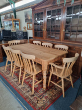Load image into Gallery viewer, Pine Farmhouse Scrub Top Kitchen Dining Table &amp; Eight Dining Chairs
