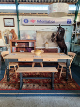 Load image into Gallery viewer, Farmhouse Vintage Scrub Top Pine Dining Table With Painted Legs And Two Drawers
