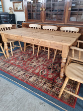 Load image into Gallery viewer, Pine Farmhouse Scrub Top Kitchen Dining Table &amp; Eight Dining Chairs
