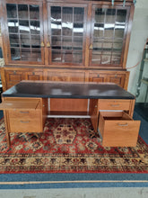 Load image into Gallery viewer, Twin Pedestal Desk &amp; Black Leather Chair
