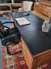 Load image into Gallery viewer, Twin Pedestal Desk &amp; Black Leather Chair

