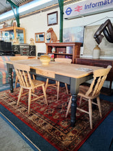 Load image into Gallery viewer, Farmhouse Vintage Scrub Top Pine Dining Table With Painted Legs And Two Drawers
