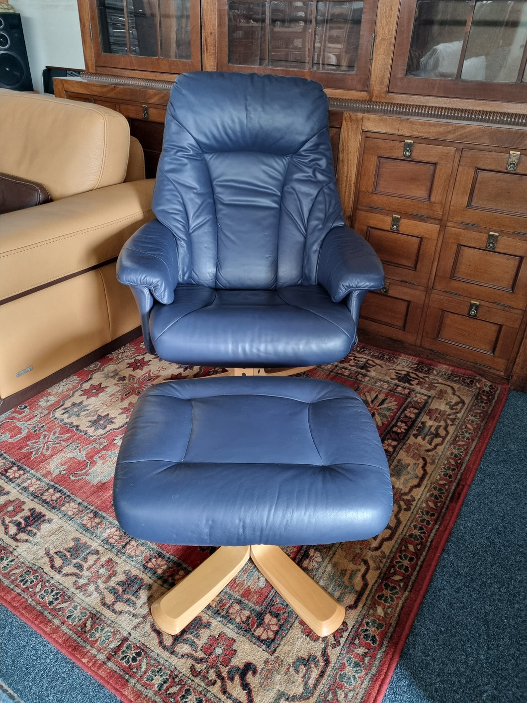Leather Recliner Swivel Chair & Foot Stool By Swedish Company Soderbergs