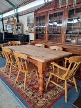 Load image into Gallery viewer, Pine Farmhouse Scrub Top Kitchen Dining Table &amp; Six Dining Chairs
