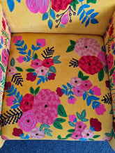 Load image into Gallery viewer, Armchair Upholstered In Yellow Velvet And Embroidered With Colourful Flowers
