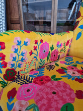 Load image into Gallery viewer, Armchair Upholstered In Yellow Velvet And Embroidered With Colourful Flowers
