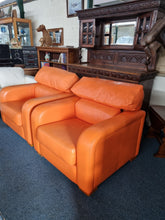 Load image into Gallery viewer, Pair Of Tangerine Leather Art Deco Style Leather Chairs - Charlotte Rose Interiors
