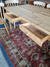 Load image into Gallery viewer, Pine Farmhouse Scrub Top Kitchen Dining Table &amp; Eight Dining Chairs
