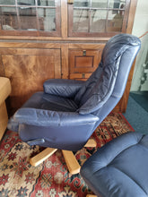 Load image into Gallery viewer, Leather Recliner Swivel Chair &amp; Foot Stool By Swedish Company Soderbergs

