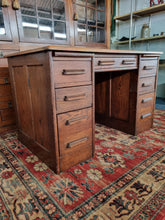 Load image into Gallery viewer, Oak Twin Pedestal Desk With Brown Leather Insert Early 20th Century
