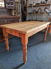 Load image into Gallery viewer, Vintage Farmhouse Scrub Top Pine Dining Table With A Drawer At Each End - Charlotte Rose Interiors
