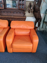 Load image into Gallery viewer, Pair Of Tangerine Leather Art Deco Style Leather Chairs - Charlotte Rose Interiors
