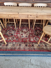 Load image into Gallery viewer, Pine Farmhouse Scrub Top Kitchen Dining Table &amp; Eight Dining Chairs
