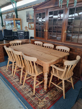 Load image into Gallery viewer, Pine Farmhouse Scrub Top Kitchen Dining Table &amp; Eight Dining Chairs
