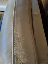 Load image into Gallery viewer, Italian tan and brown leather two seater sofa &amp; snuggle chair
