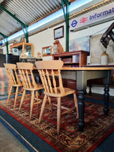 Load image into Gallery viewer, Farmhouse Vintage Scrub Top Pine Dining Table With Painted Legs And Two Drawers
