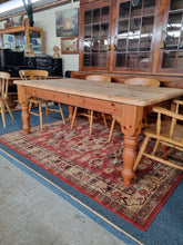 Load image into Gallery viewer, Pine Farmhouse Scrub Top Kitchen Dining Table &amp; Six Dining Chairs

