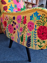 Load image into Gallery viewer, Armchair Upholstered In Yellow Velvet And Embroidered With Colourful Flowers
