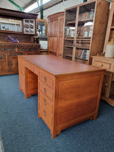Load image into Gallery viewer, Oak Twin Pedestal Writing Desk
