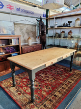 Load image into Gallery viewer, Farmhouse Vintage Scrub Top Pine Dining Table With Painted Legs And Two Drawers
