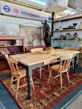 Load image into Gallery viewer, Farmhouse Vintage Scrub Top Pine Dining Table With Painted Legs And Two Drawers
