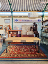 Load image into Gallery viewer, Farmhouse Vintage Scrub Top Pine Dining Table With Painted Legs And Two Drawers
