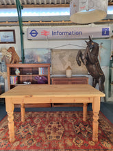 Load image into Gallery viewer, Farmhouse Vintage Scrub Top Pine Dining Table With A Single Drawer
