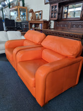 Load image into Gallery viewer, Pair Of Tangerine Leather Art Deco Style Leather Chairs - Charlotte Rose Interiors
