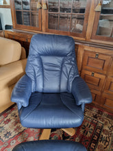 Load image into Gallery viewer, Leather Recliner Swivel Chair &amp; Foot Stool By Swedish Company Soderbergs
